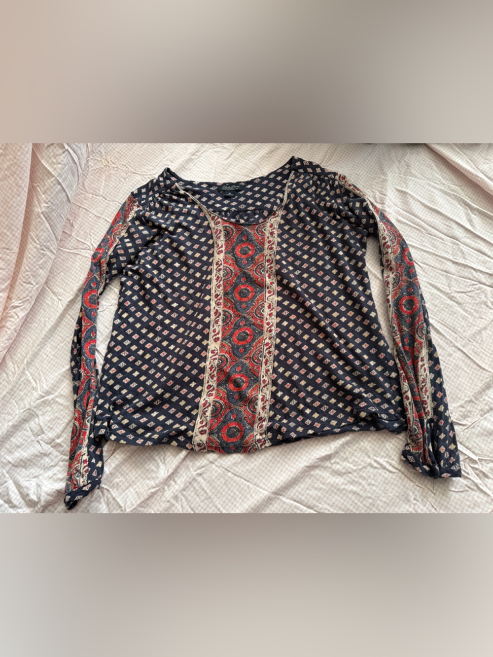 Lucky Brand Navy Blouse with Red & Cream Boho Stripe